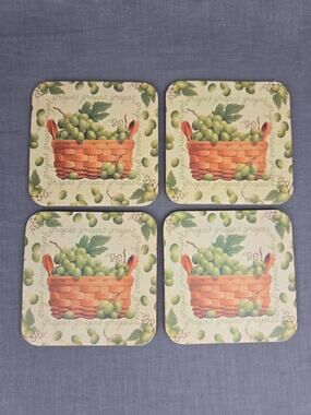 Longaberger Cork Backed Coasters with Grapes in Baskets